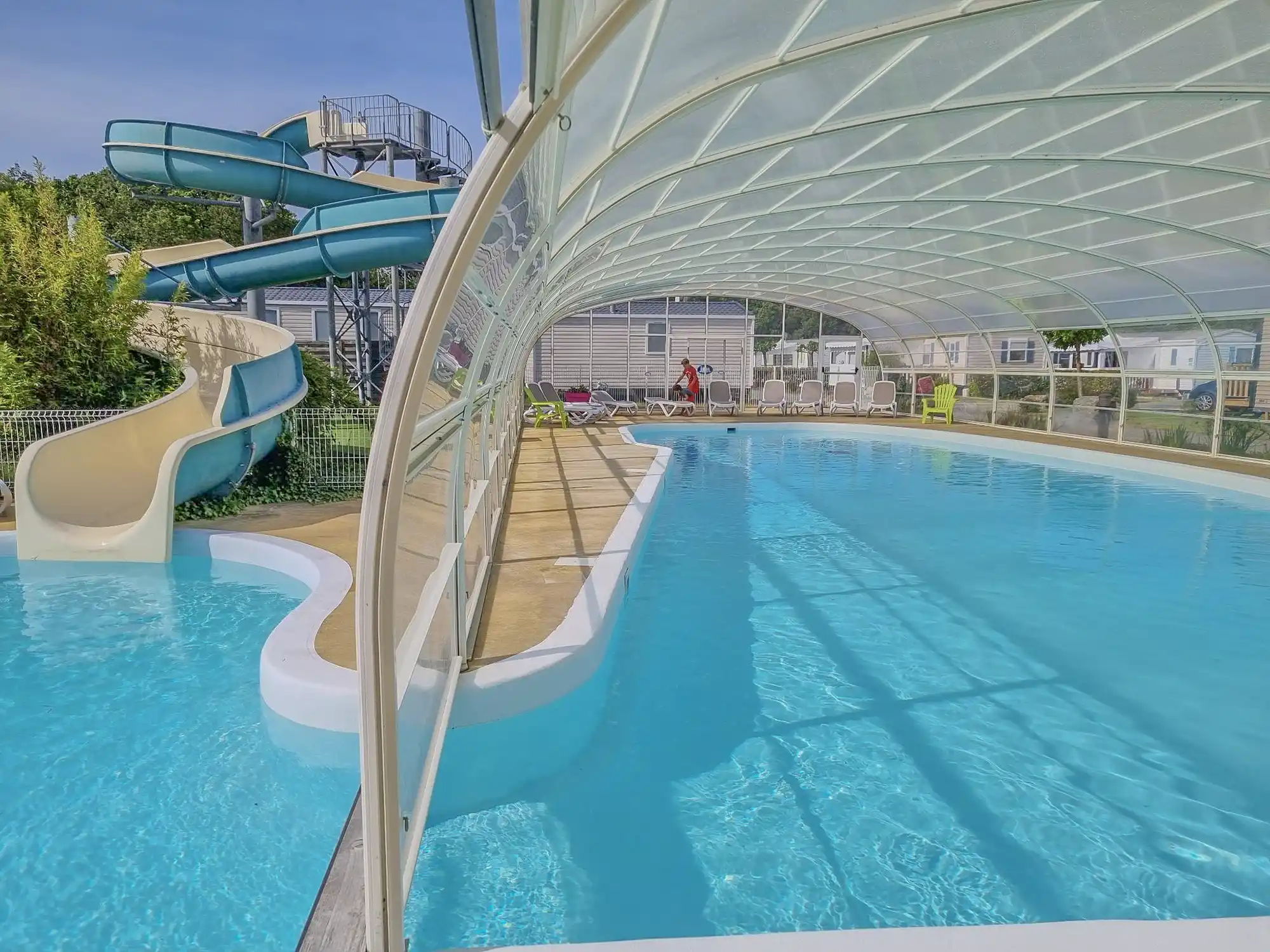 swimming pool with waterslide